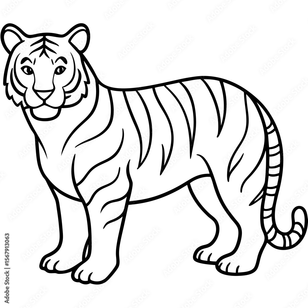 Naklejka premium White Tiger Silhouette Linear Animal Art Design