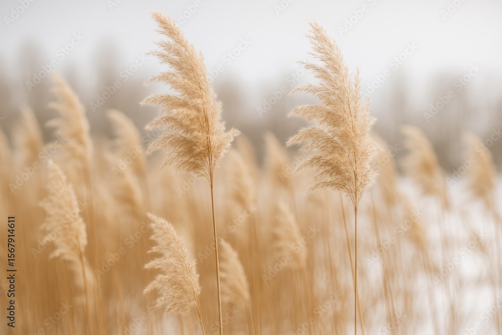 Fototapeta premium Autumn and winter golden reed grass showcasing an abstract natural backdrop with elegant neutral-toned patterns