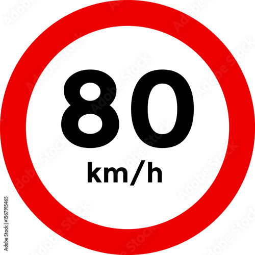 Speed limit sign 80 km h icon. depicting speed limits ranging. Circular road signs. traffic sign.  the way forward symbol. Road signs with speed limit warnings