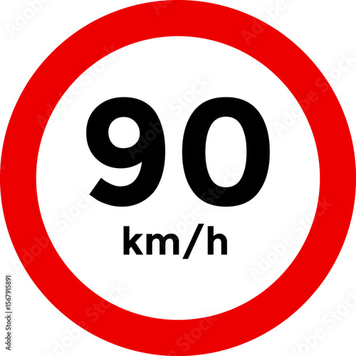 Speed limit sign 90 km h icon. depicting speed limits ranging. Circular road signs. traffic sign.  the way forward symbol. Road signs with speed limit warnings
