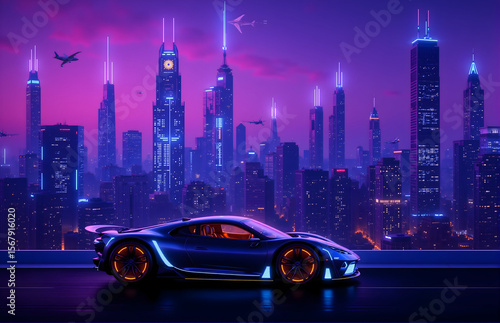 Cyberpunk City Supercar Night View