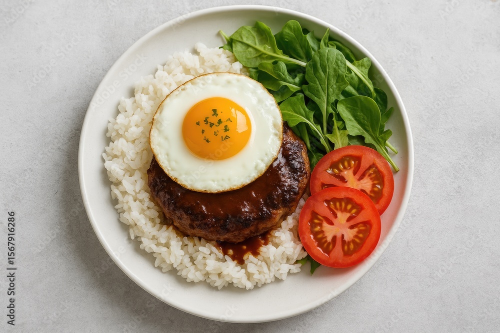 Tropical Cuisine: Loco Moco Served Over Rice Tropical Cuisine: Loco Moco Served Over Rice