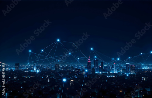Urban Night View and Network Connection
