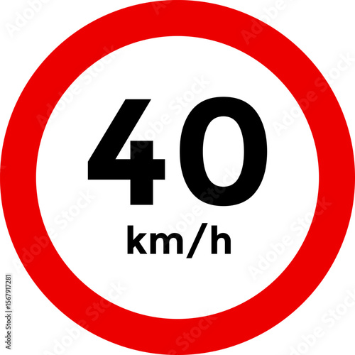 Speed limit sign 40 km h icon.  the way forward symbol. depicting speed limits ranging. Circular road signs.  Road signs with speed limit warnings. traffic sign