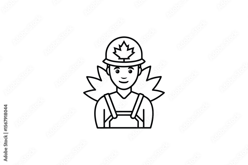 Canadian Worker Icon with Maple Leaf on Hard Hat and Wings Outline Canadian Worker Icon with Maple Leaf on Hard Hat and Wings Outline