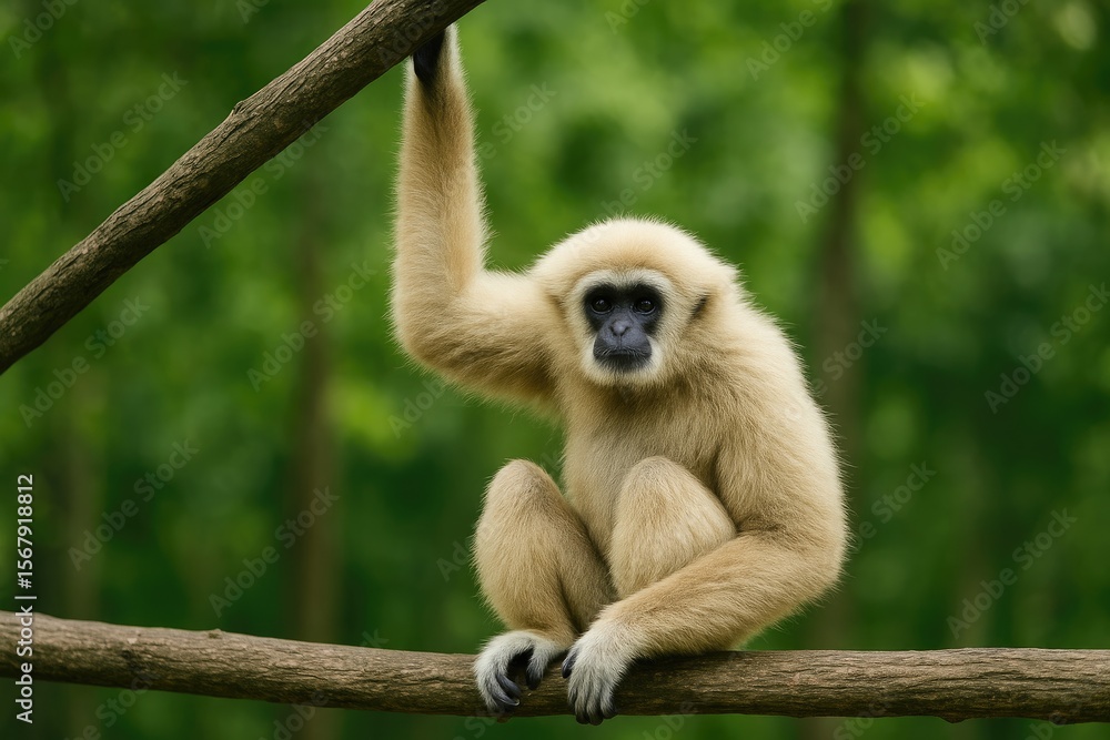Naklejka premium Gibbons are part of the chordate phylum and belong to the primate order, specifically the ape family.