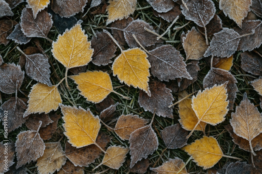Icy foliage scattered across the pavement Icy foliage scattered across the pavement