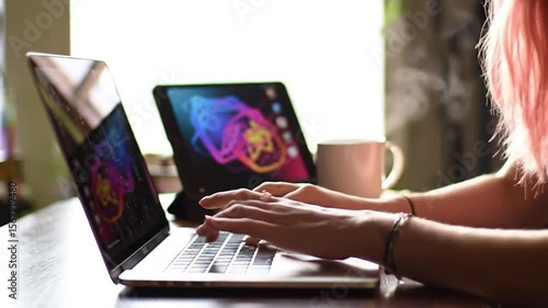 Wallpaper Mural Hands Typing on Laptop with Creative Digital Tablet Torontodigital.ca