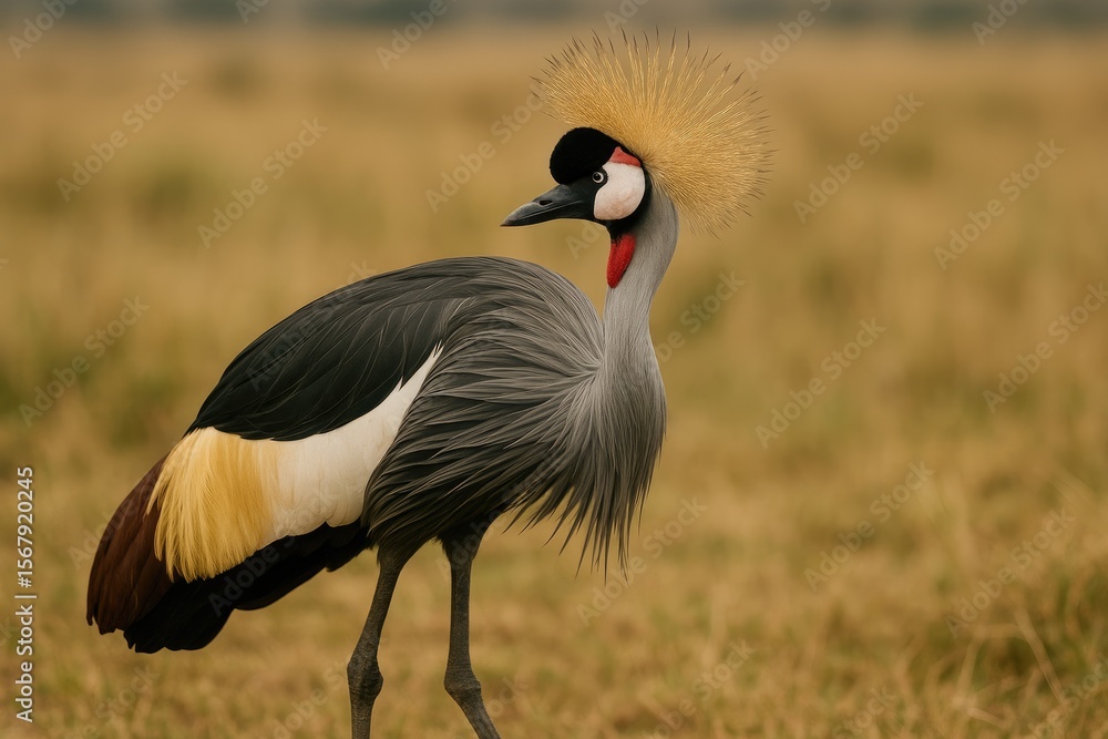 Fototapeta premium Elegant Grey Crowned Crane in Flight