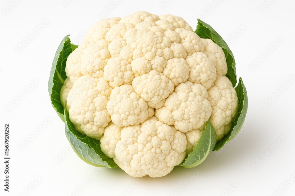 Fresh cauliflower floret isolated on white backdrop Fresh cauliflower floret isolated on white backdrop