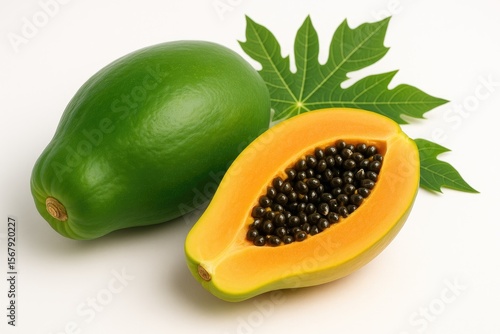 Wallpaper Mural Fresh green and yellow papayas displayed on a plain white backdrop Torontodigital.ca