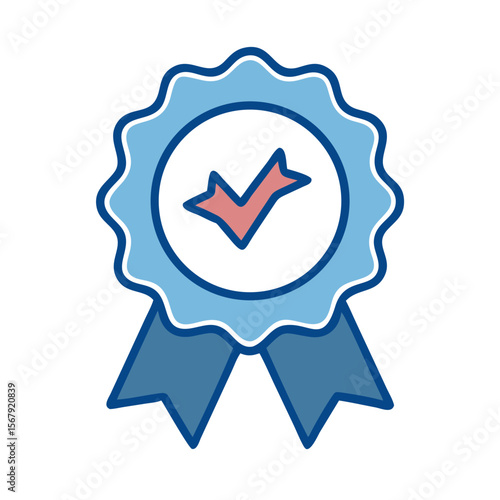 Award badge with check mark in blue and white color scheme  