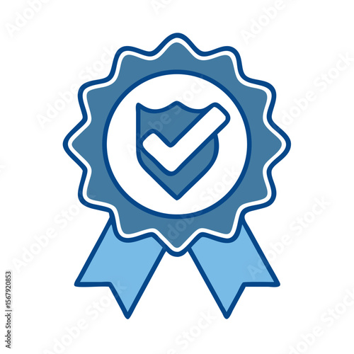 Trusted badge icon with shield and check mark in blue colors  