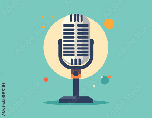 Retro vintage microphone vector illustration with flat design style on colorful background