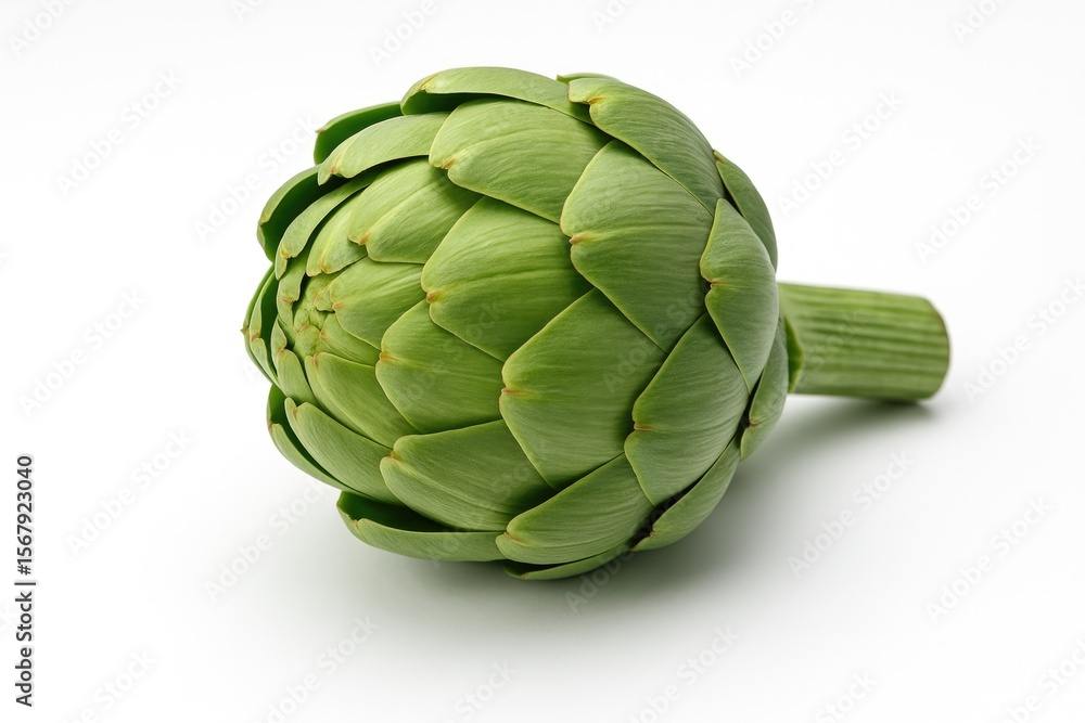 Fototapeta premium Single fresh artichoke on a white background with a clean cutout