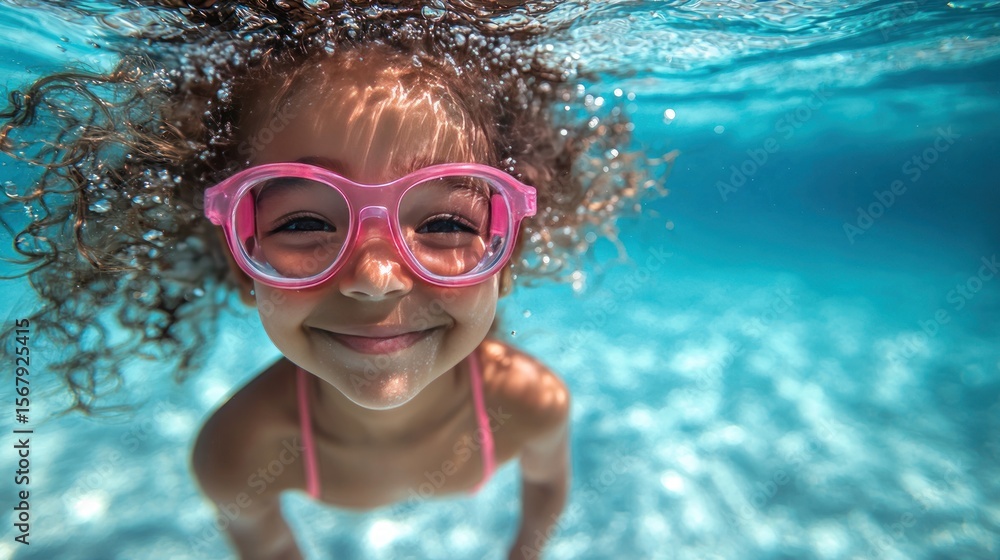 Fototapeta premium Child with pink glasses underwater