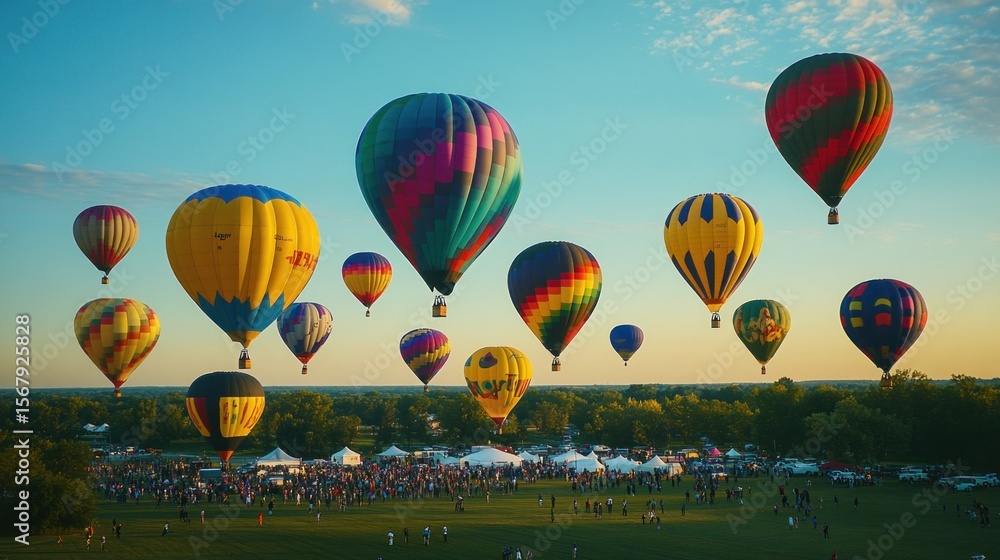 Obraz premium Colorful hot air balloons over a crowd (1)