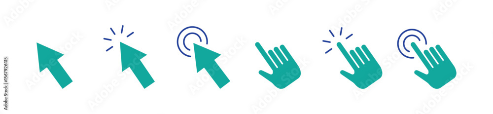 Fototapeta premium Click with hand cursor. Icon for design. Easily editable