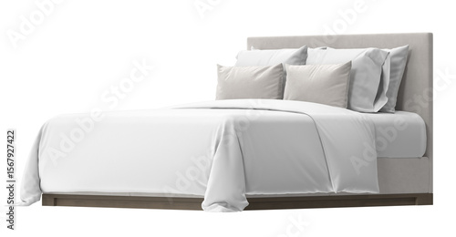 Canvastavla Modern bed with beige headboard and white bedding