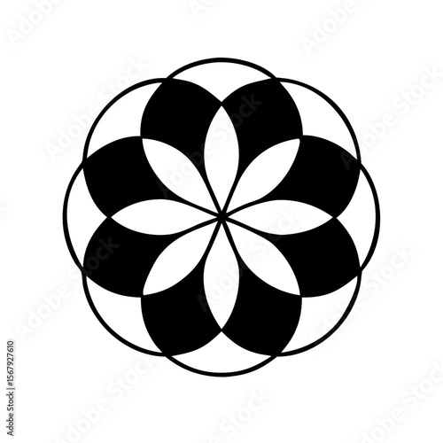 Flower of life Mandala Sacred geometry black icon in round circle vector outline contour illustration, black line
