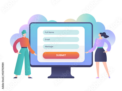 Online form submission two people digital interface