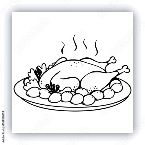 brazier. Fried eggplant, potatoes, peppers, tomatoes in pan. Vegetarian dish. View from above. Wooden background. Copy space
