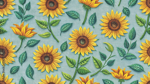 Floral Embroidered Effect Fabric by the yards Vector Background 