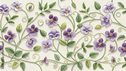 Floral Embroidered Effect Fabric by the yards Vector Background 