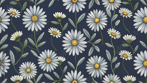 Floral Embroidered Effect Fabric by the yards Vector Background 