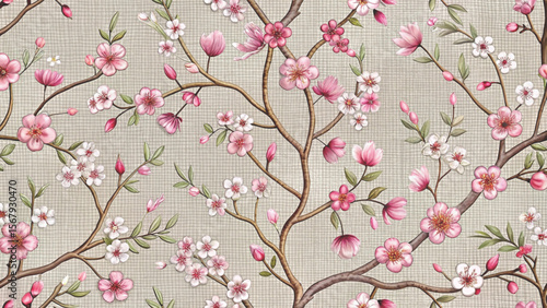 Floral Embroidered Effect Fabric by the yards Vector Background 