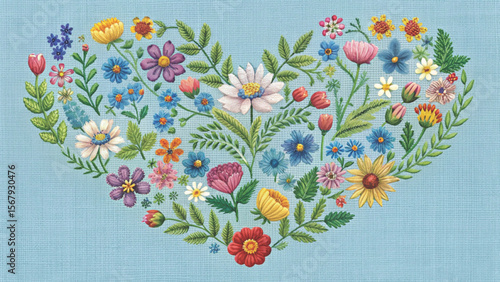 Floral Embroidered Effect Fabric by the yards Vector Background 