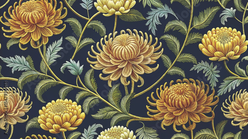 Floral Embroidered Effect Fabric by the yards Vector Background 