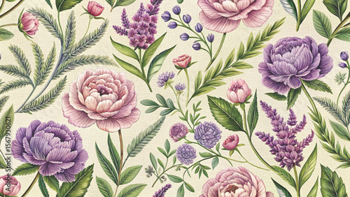 Floral Embroidered Effect Fabric by the yards Vector Background 