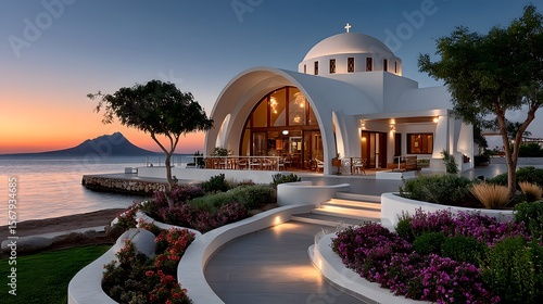 Fototapeta Naklejka Na Ścianę i Meble -  Dome shaped church by sunset beach high resolution photo