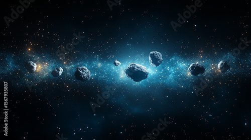 Asteroid Belt in Outer Space with Glowing Stars and Cosmic Beauty