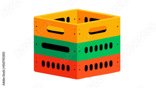 Colorful storage crate container box organization stackable plastic bin vector illustration isolated on black