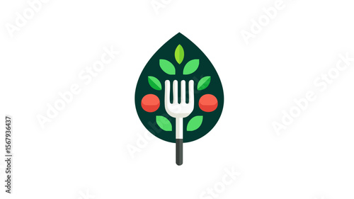 Healthy food logo design restaurant organic vegan diet vegetarian fresh natural nutrition fork leaf tree