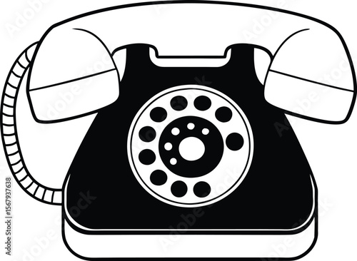 Vector art of outline of a vintage rotary telephone isolated on white background