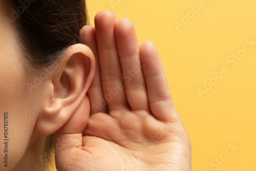 A Human Ear and Hand Cupped Behind to Listen Closely