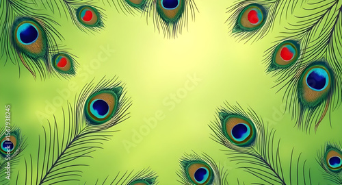 Peacock feather background, Peacock plume pattern, Feather texture, Elegant feather design, Ornamental peacock feathers, Abstract feather background, Royal bird feather, Colorful feather design, Exoti