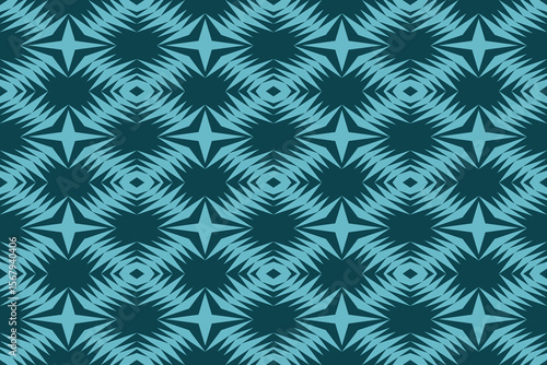 Teal and deep blue geometric pattern with star shapes and diamond outlines