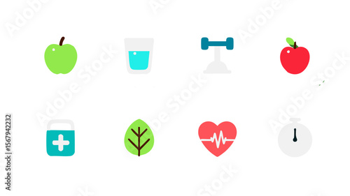 Health fitness wellness diet nutrition exercise lifestyle healthy food icons flat design concept