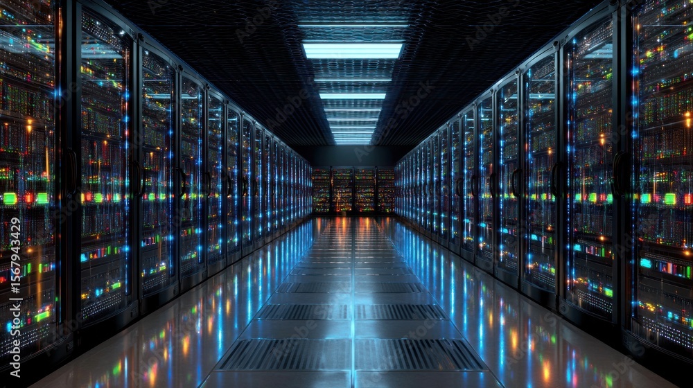 Fototapeta premium Illuminated server racks in modern data center technology and network infrastructure