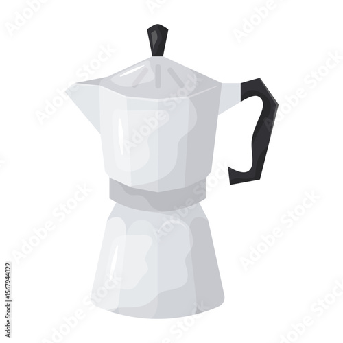 Moka pot icon. moka, pot, coffee, espresso, stovetop, brewer, metal, caffeine. Vector Icon Illustration