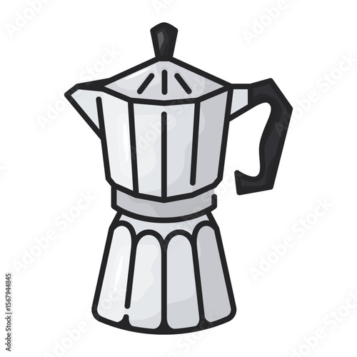 Moka pot icon. moka, pot, coffee, espresso, stovetop, brewer, metal, caffeine. Vector Icon Illustration