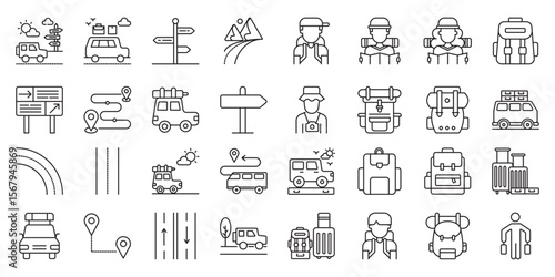 Adventure Trip Planning set of web icons in line style. adventure trip, trip planning, travel planner, adventure travel and travel itinerary. Vector illustration.