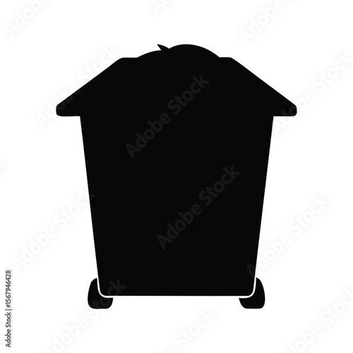 Black and white silhouette of a dumpster filled with debris or trash