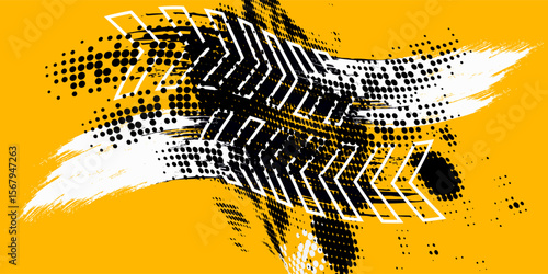 Set of grungy background frames with abstract tire tracks and chess flags for your rally design - vector illustration