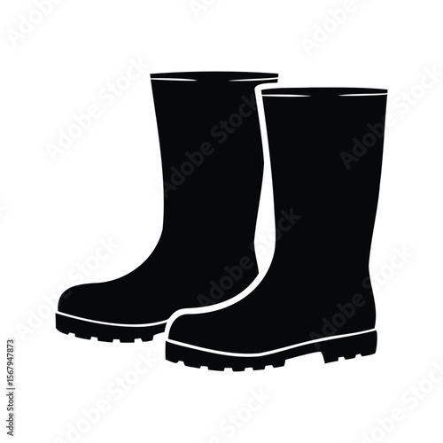 Vector graphic of two black rubber boots for gardening and other activities