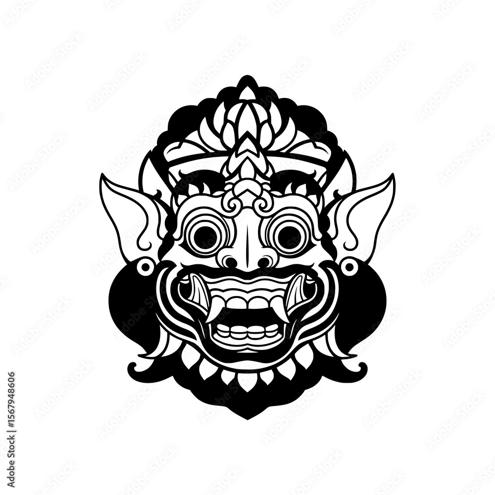 Obraz premium Vector Illustration of Barong Face - Traditional Balinese Culture and Art